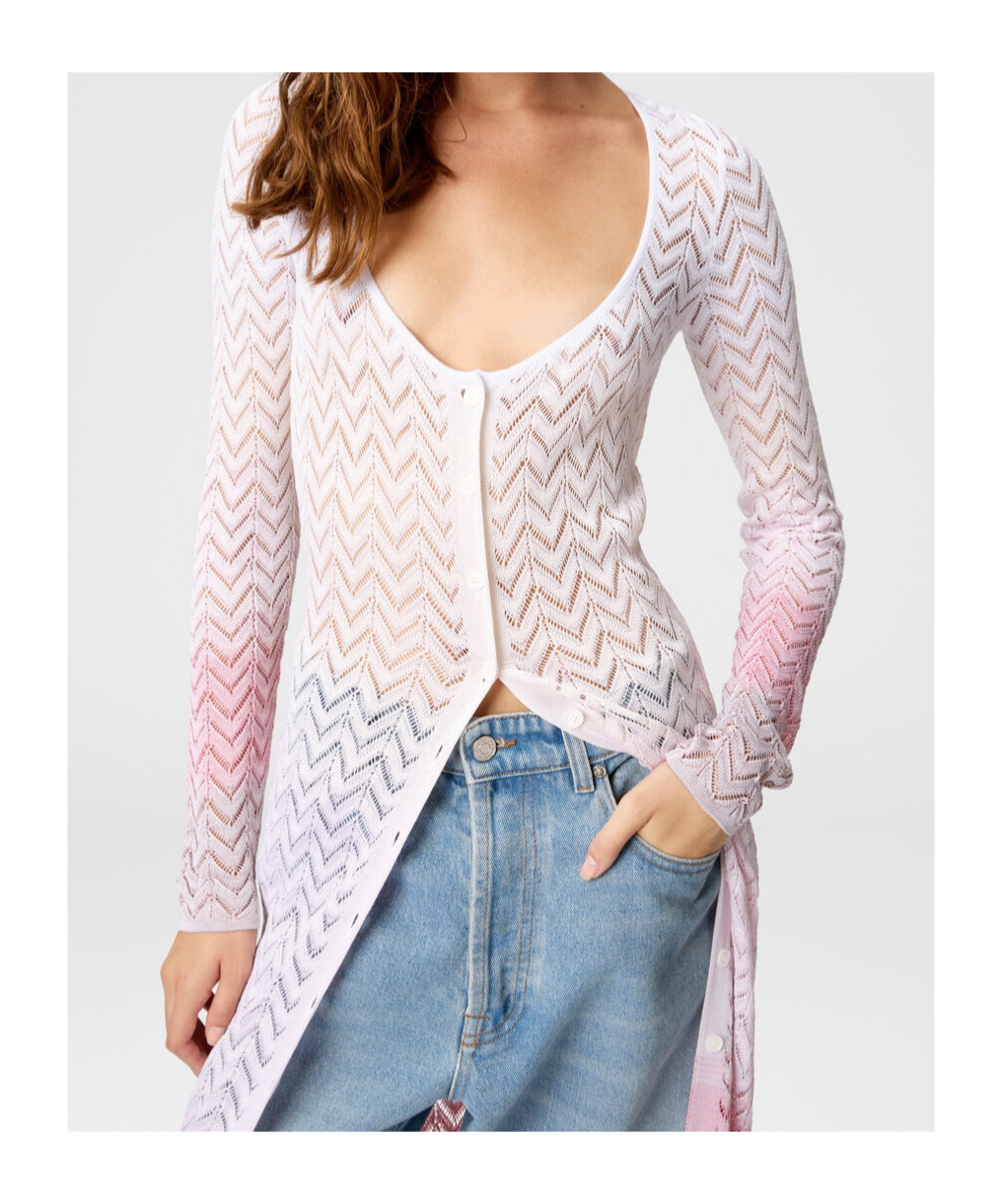 Shop Missoni Chevron-knit Long Cardigan In Pink