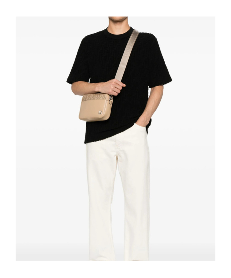Fendi Textured Crew-neck T-shirt In Black