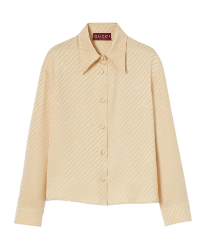 Gucci Interlocking Gg Silk Jacquard Shirt In Neutral