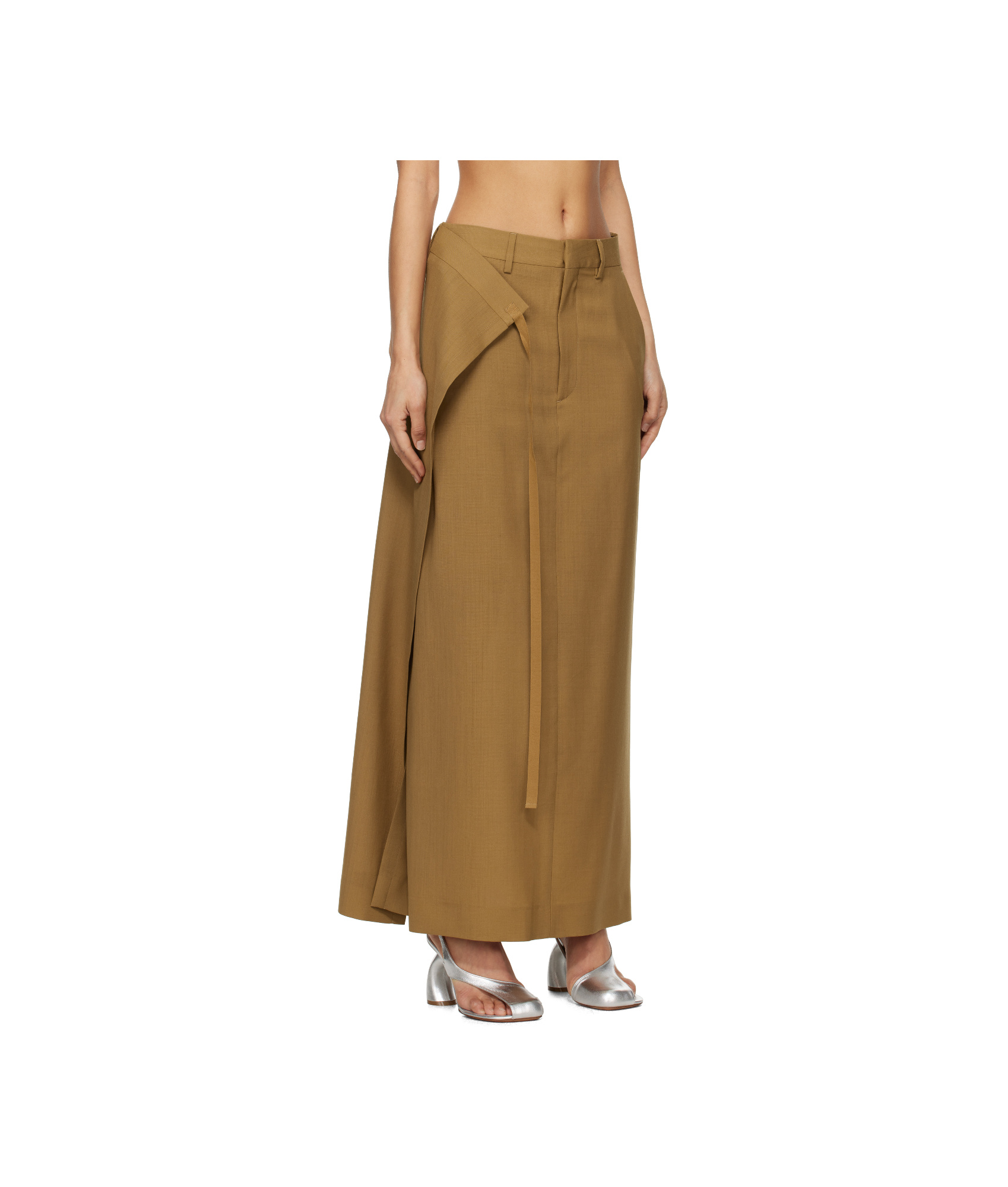 Mm6 Maison Margiela Tan Tailoring Wool Canvas Tie Maxi Skirt In Tobacco