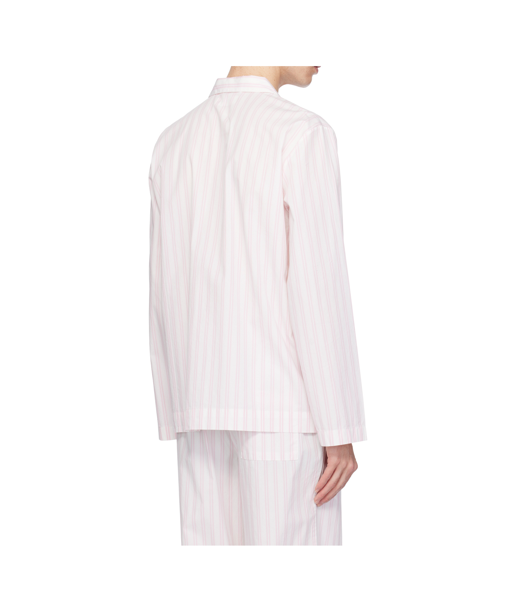 Tekla White & Pink Poplin Long-sleeved Pyjama Shirt In White/pink
