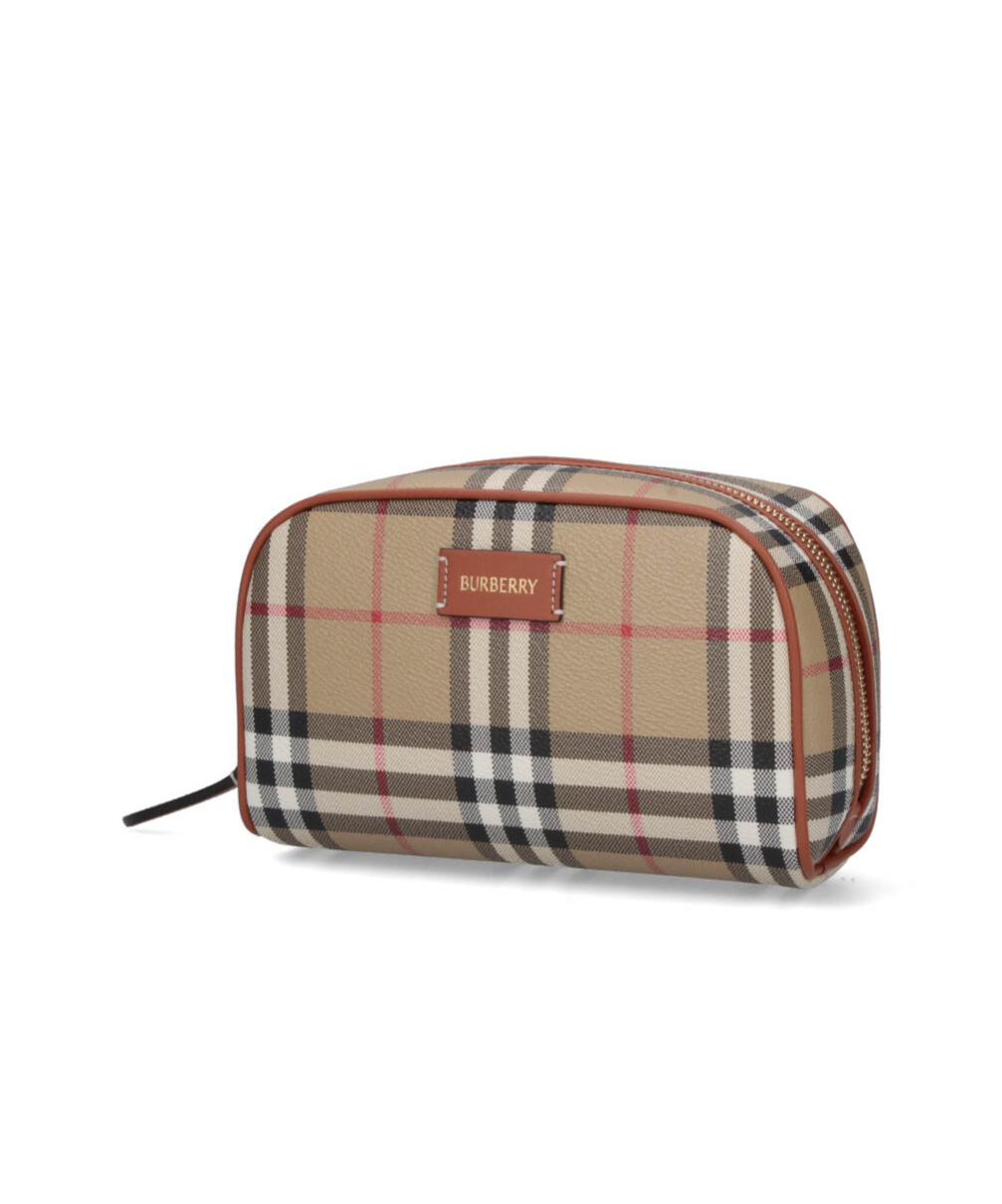 Burberry Small Check Travel Pouch In Brown