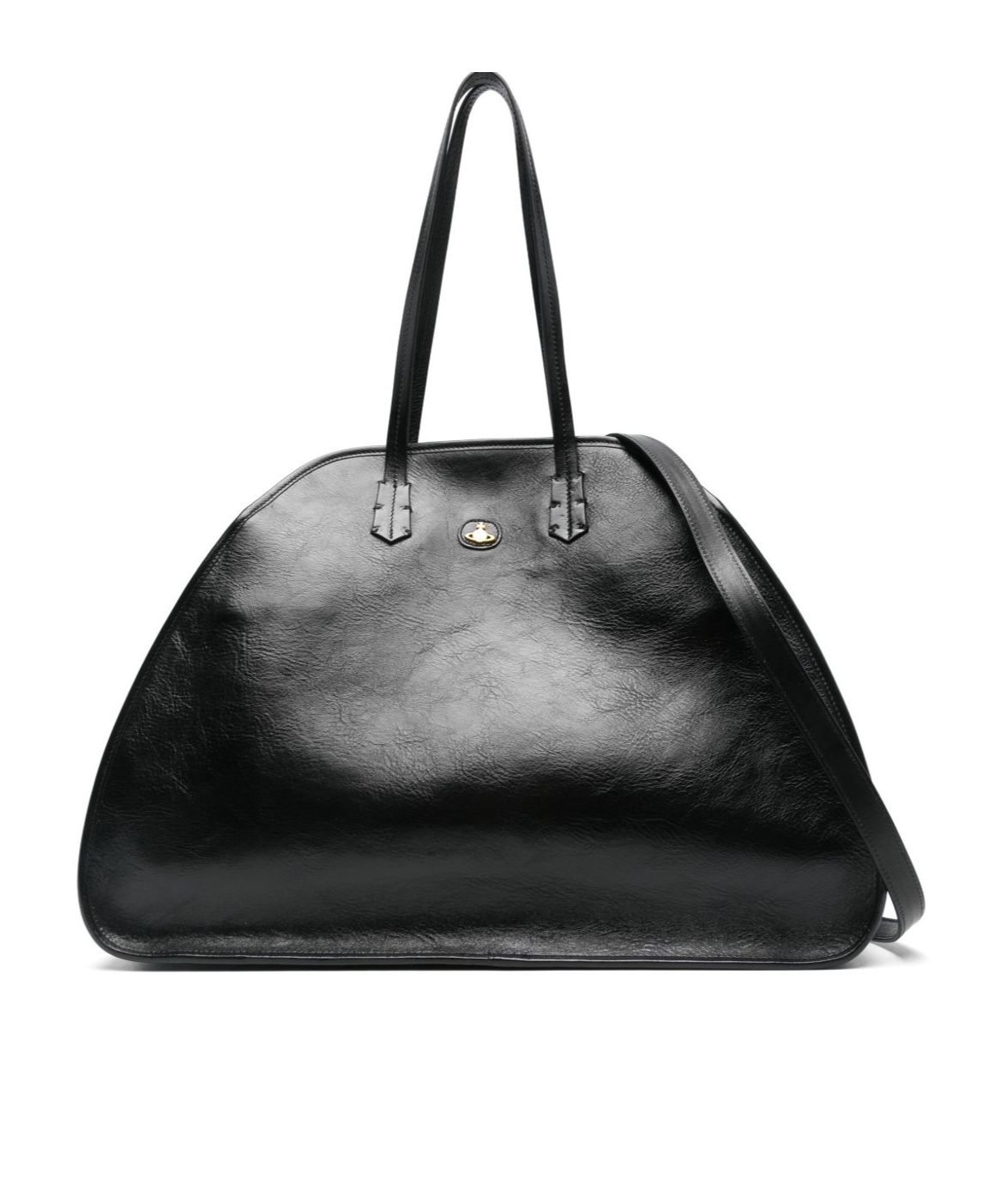 Vivienne Westwood Buckle Leather Shoulder Bag With Curved Silhouette In Black