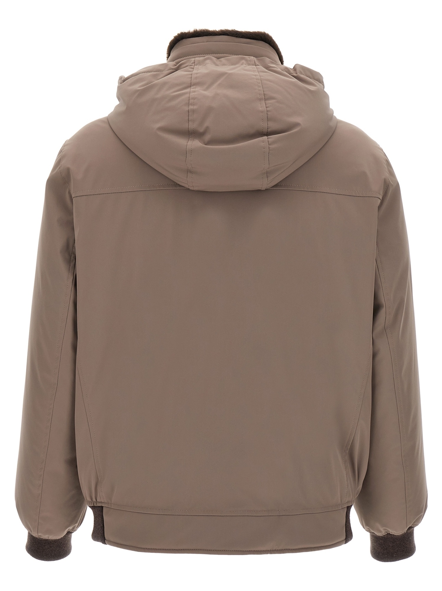 Brunello Cucinelli Sherling Neck Bomber Jacket Puffer Jackets Gray In Brown