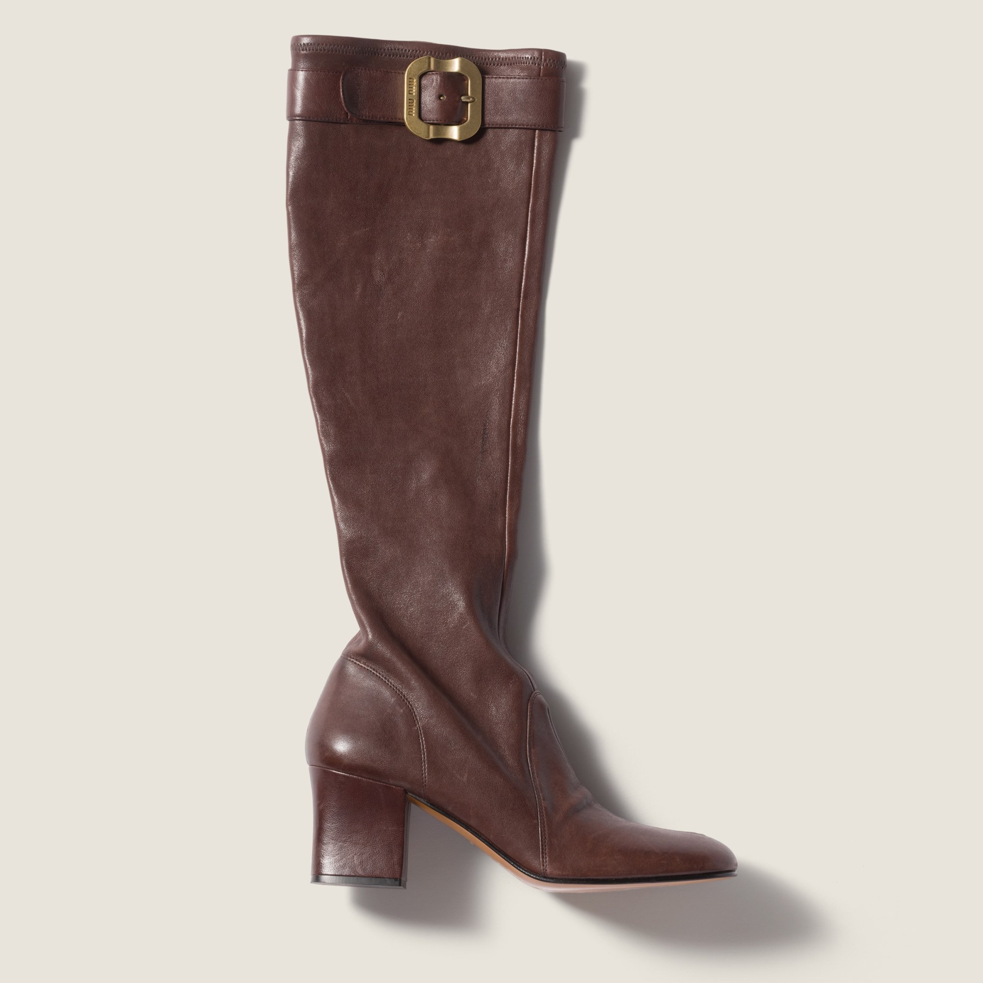 Miu Miu Nappa Leather Boots With Buckle In Brown