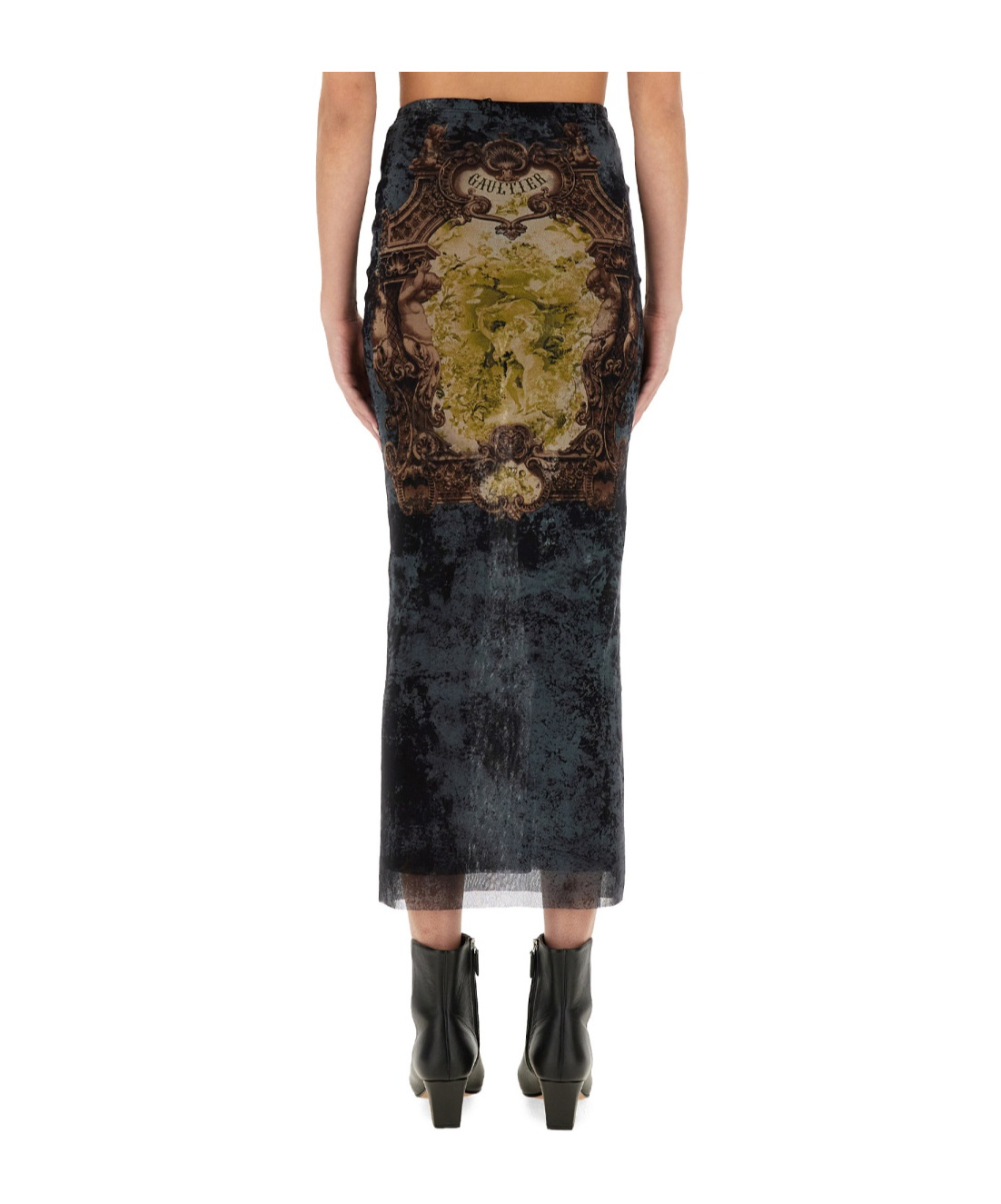 Jean Paul Gaultier Graphic Print Fitted Tulle Skirt In Black