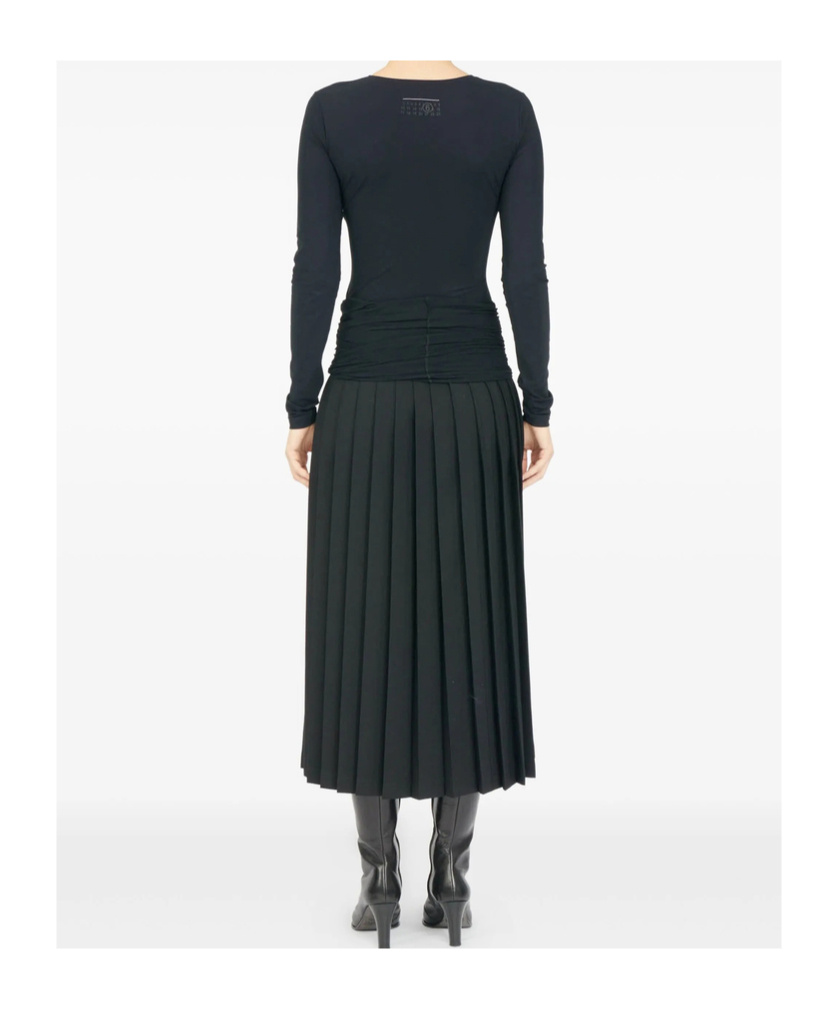 Mm6 Maison Margiela Pleated Draped Midi Skirt In Black