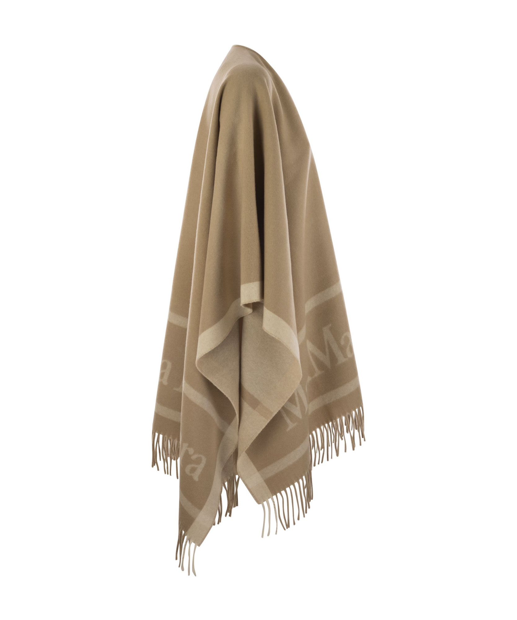 Max Mara Fringed Wool Cloak In Brown