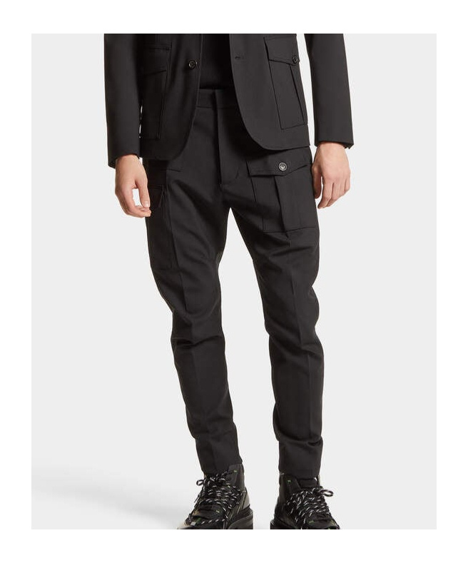 Dsquared2 Tapered Cotton Cargo Trousers In Black