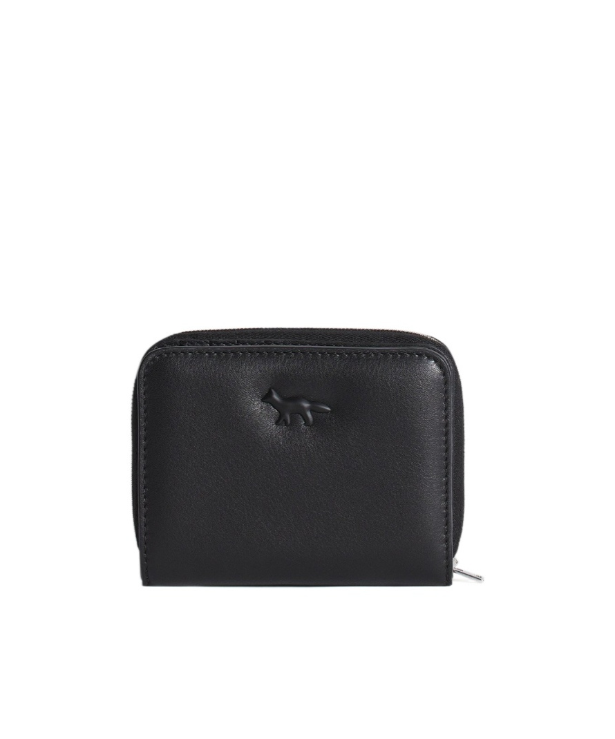 Maison Kitsuné Fox-head Zip-around Wallet In Black