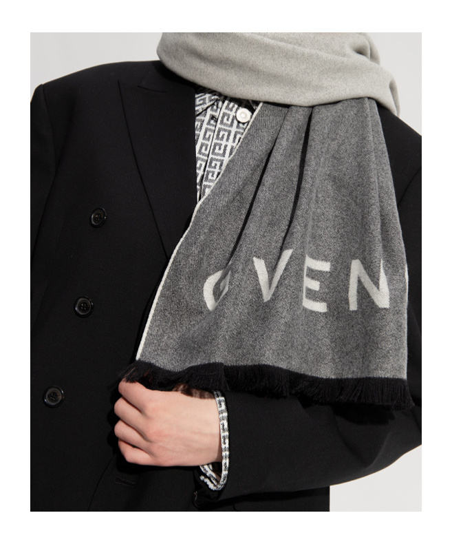 Givenchy Logo-jacquard Wool Scarf In Black