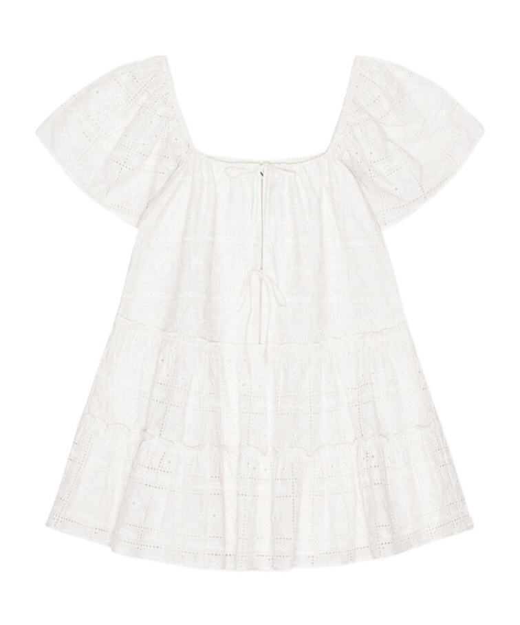 Ganni White Broderie Anglaise Layer Dress In White