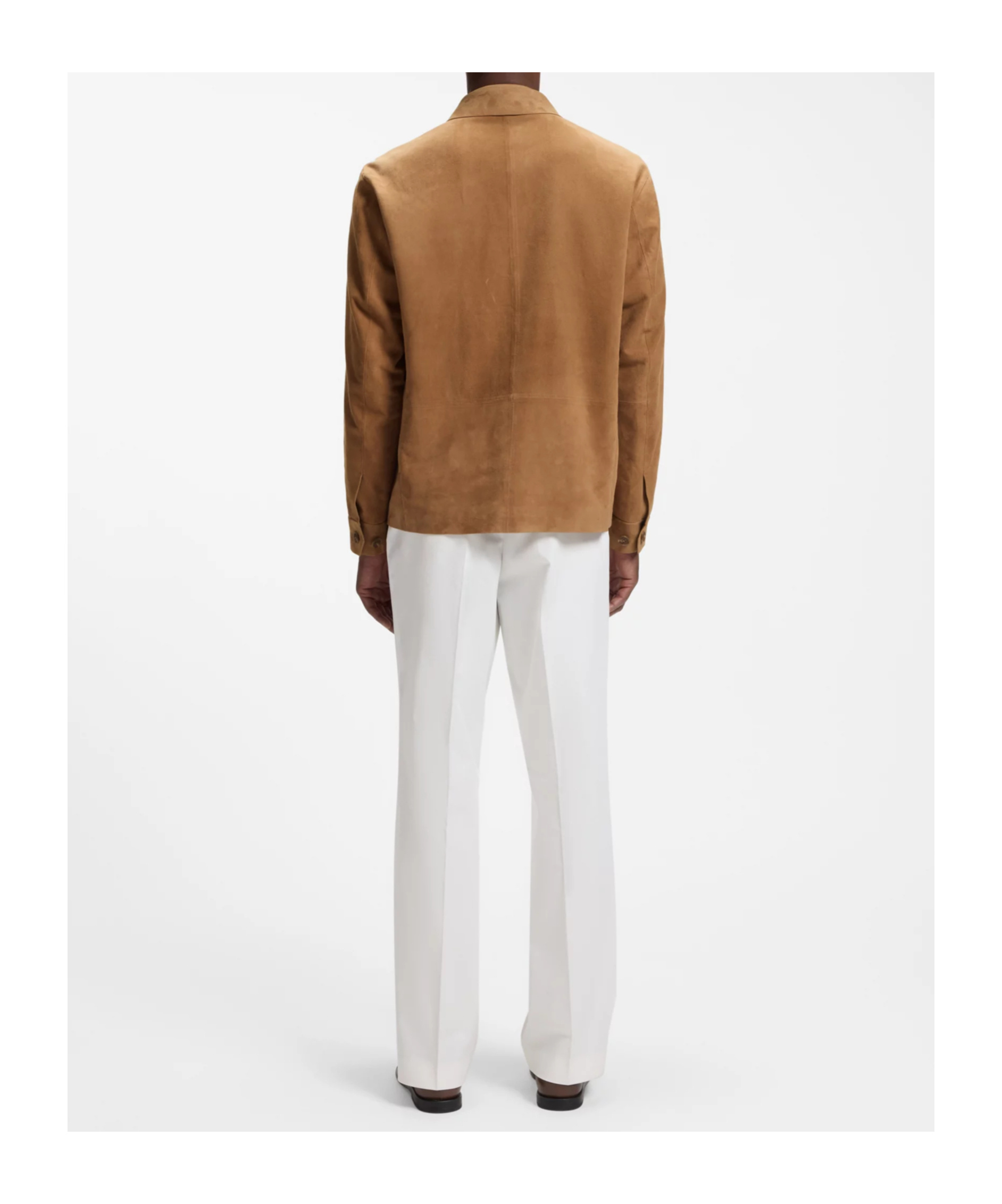 Hugo Boss Tan Button-up Suede Checkered Lining Leather Jacket In Brown