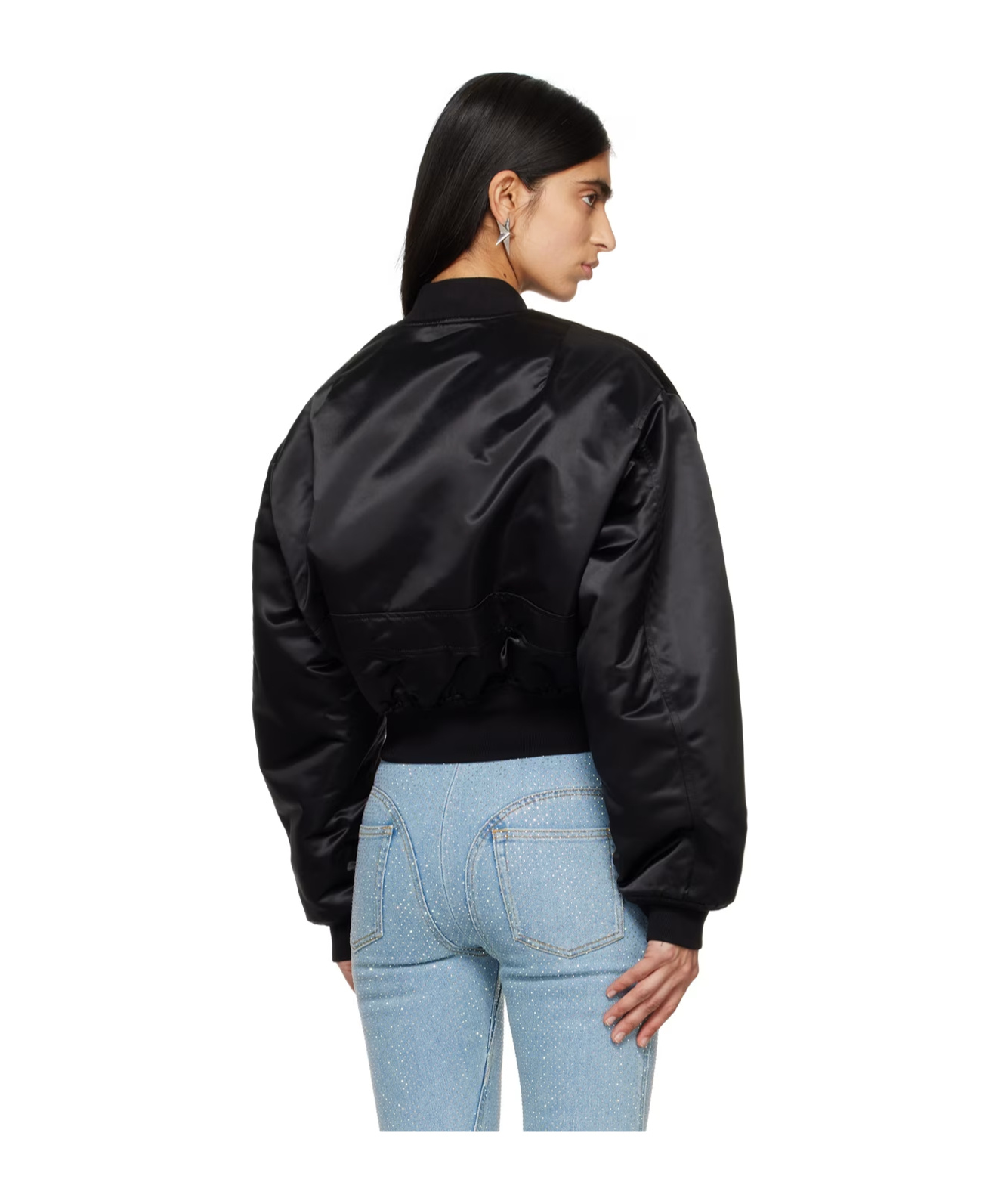 Mugler Cropped Padded Bomber Jacket In Black