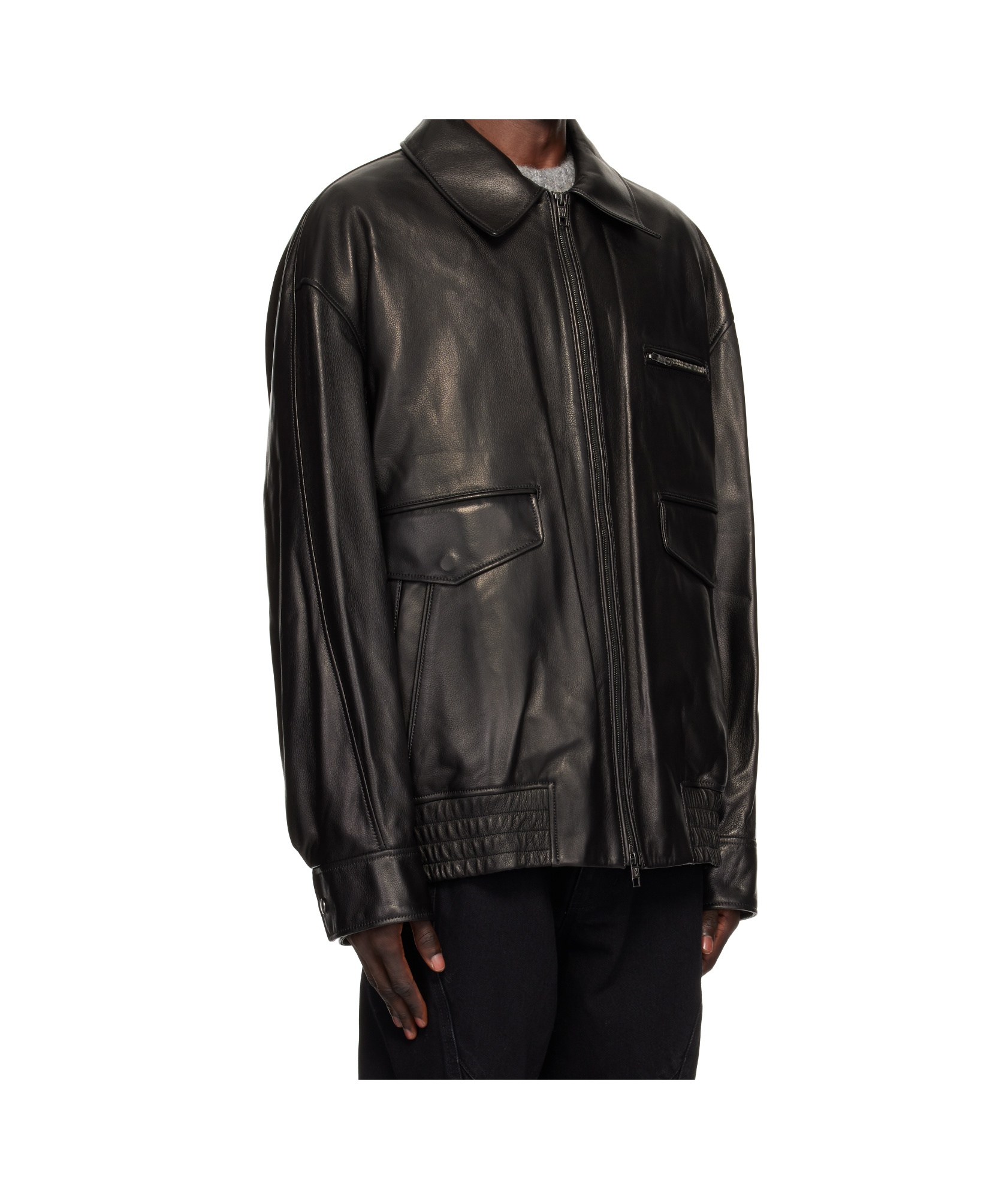 Wooyoungmi Long-sleeved Leather Jacket In Black