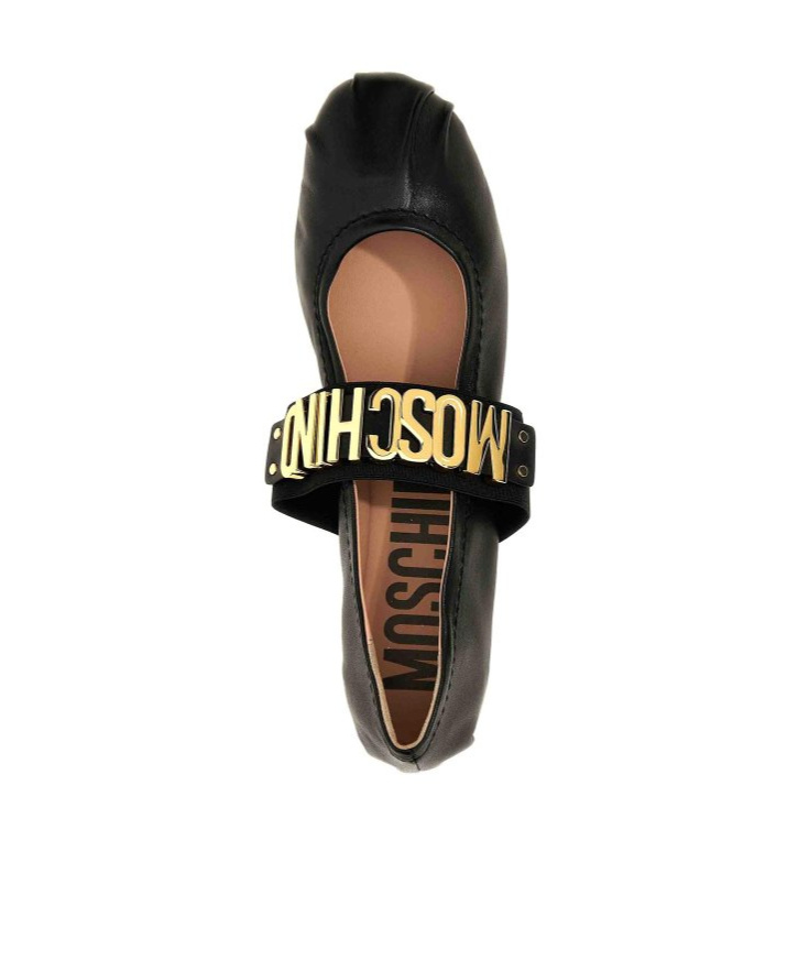 Moschino Logo-lettering Leather Ballerina Shoes In Black