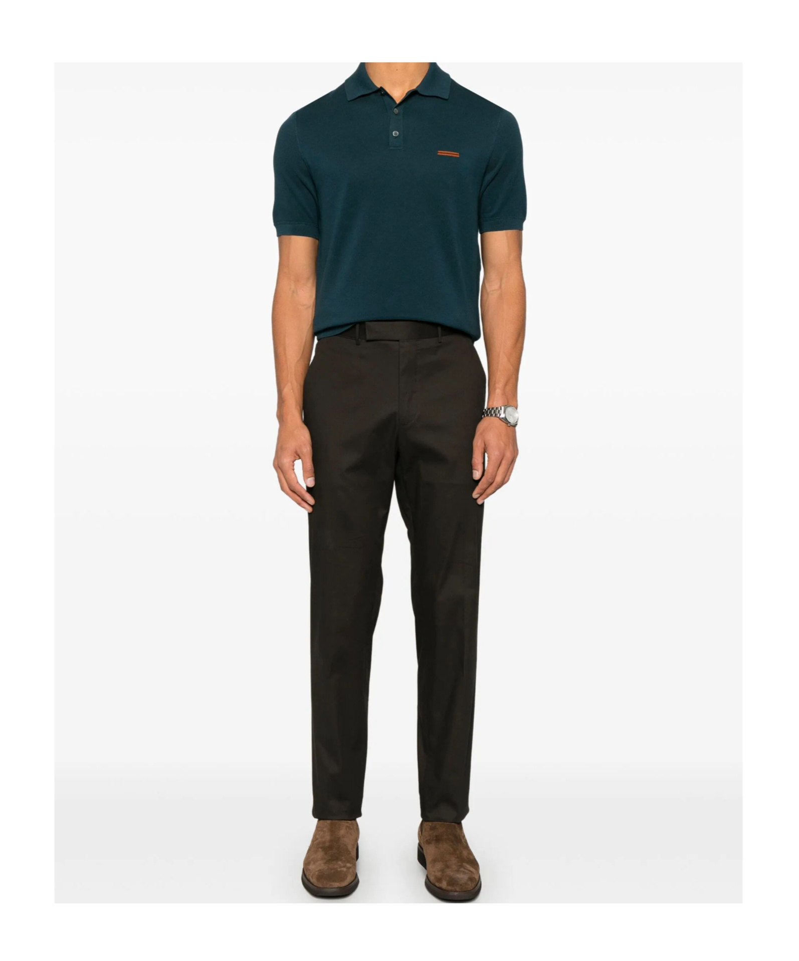 Zegna Cotton Polo Shirt With Intarsia Knitted Stripe In Black