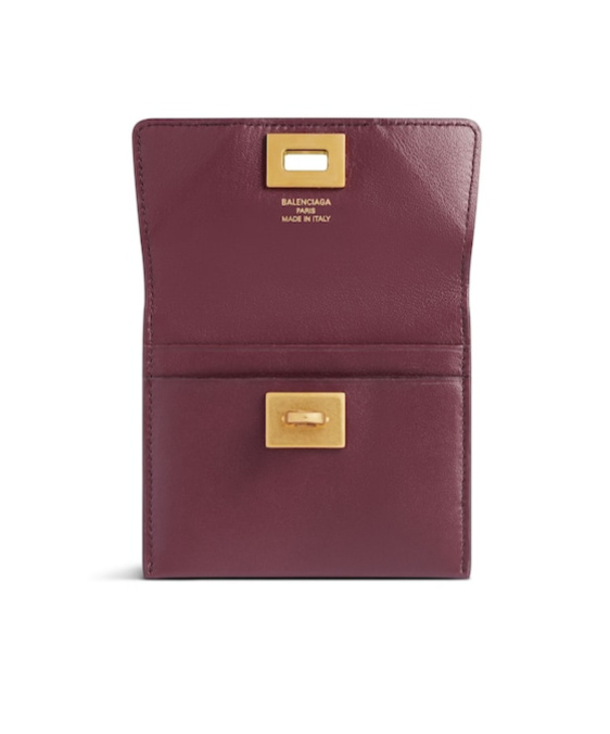 Balenciaga Calfskin Rodeo Card Holder In Dark Burgundy