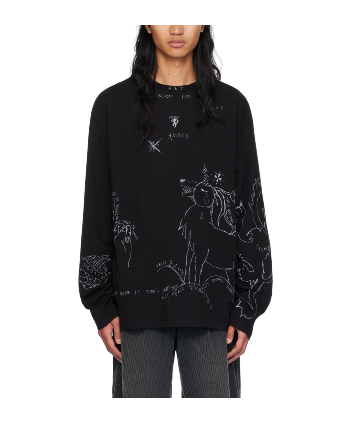 We11 Done Printed Long-sleeved T-shirt In Black