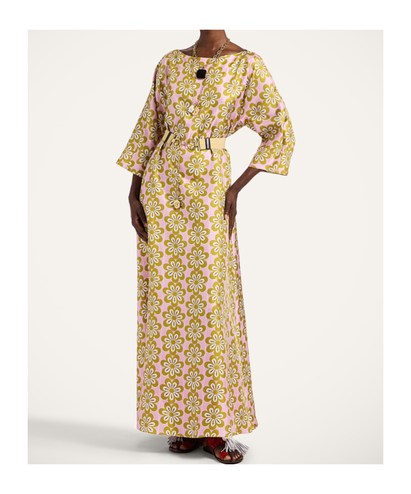 La Doublej Floral-print Silk Dress In Brown