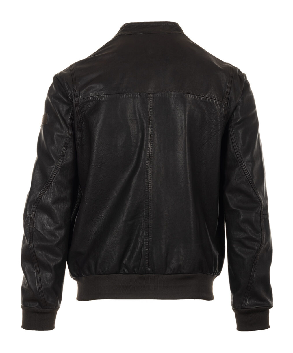 Peuterey Zippered Leather Jacket In Black