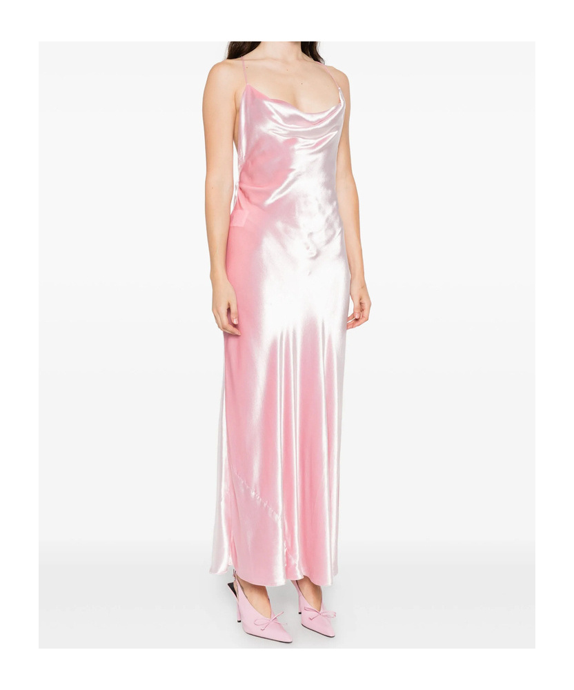 Alberta Ferretti Cowl-neck Strap Dress In Pink