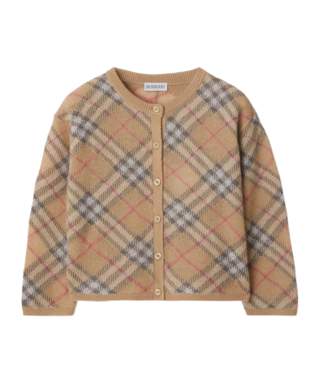 Burberry Check Cardigan In Nude