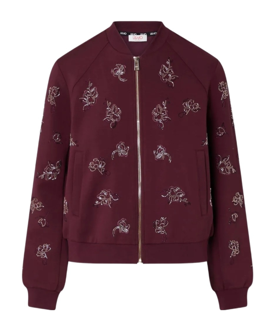 Liu •jo Sweatshirt With Jewel Embroidery In Burgundy