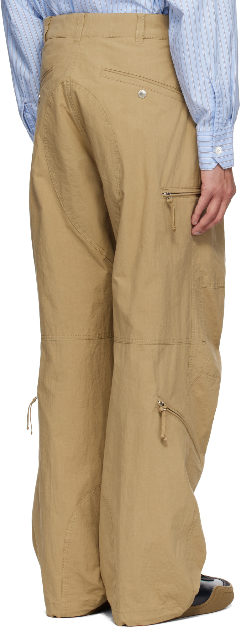 Wooyoungmi Beige Cotton Parachute Trousers In Camel