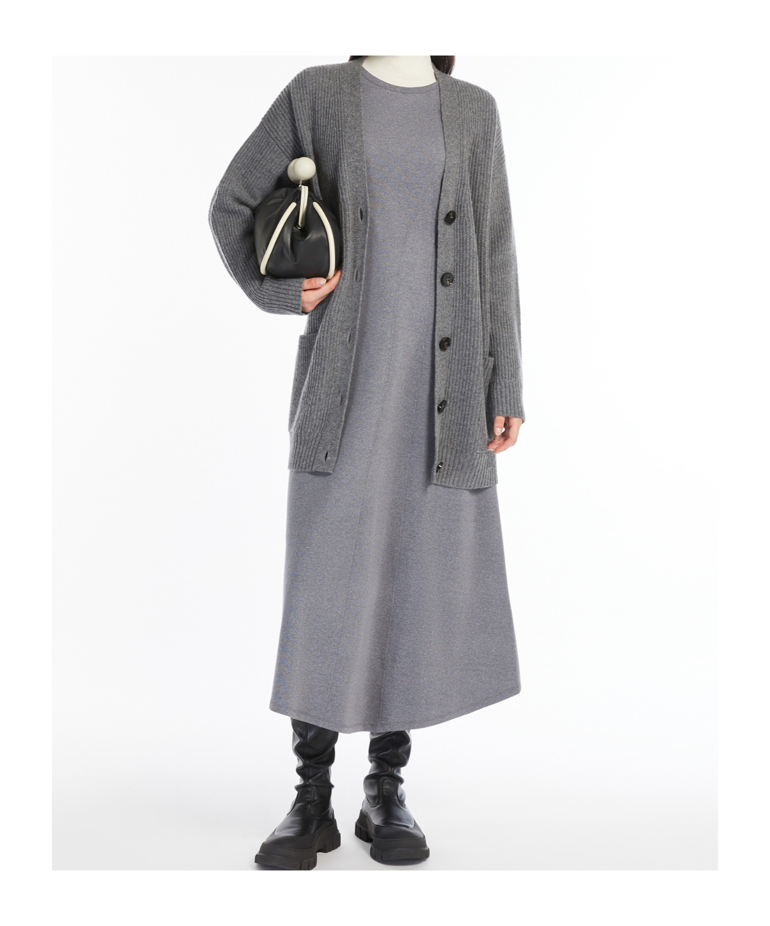 Weekend Max Mara Long-sleeved Wool Cardigan In Gray