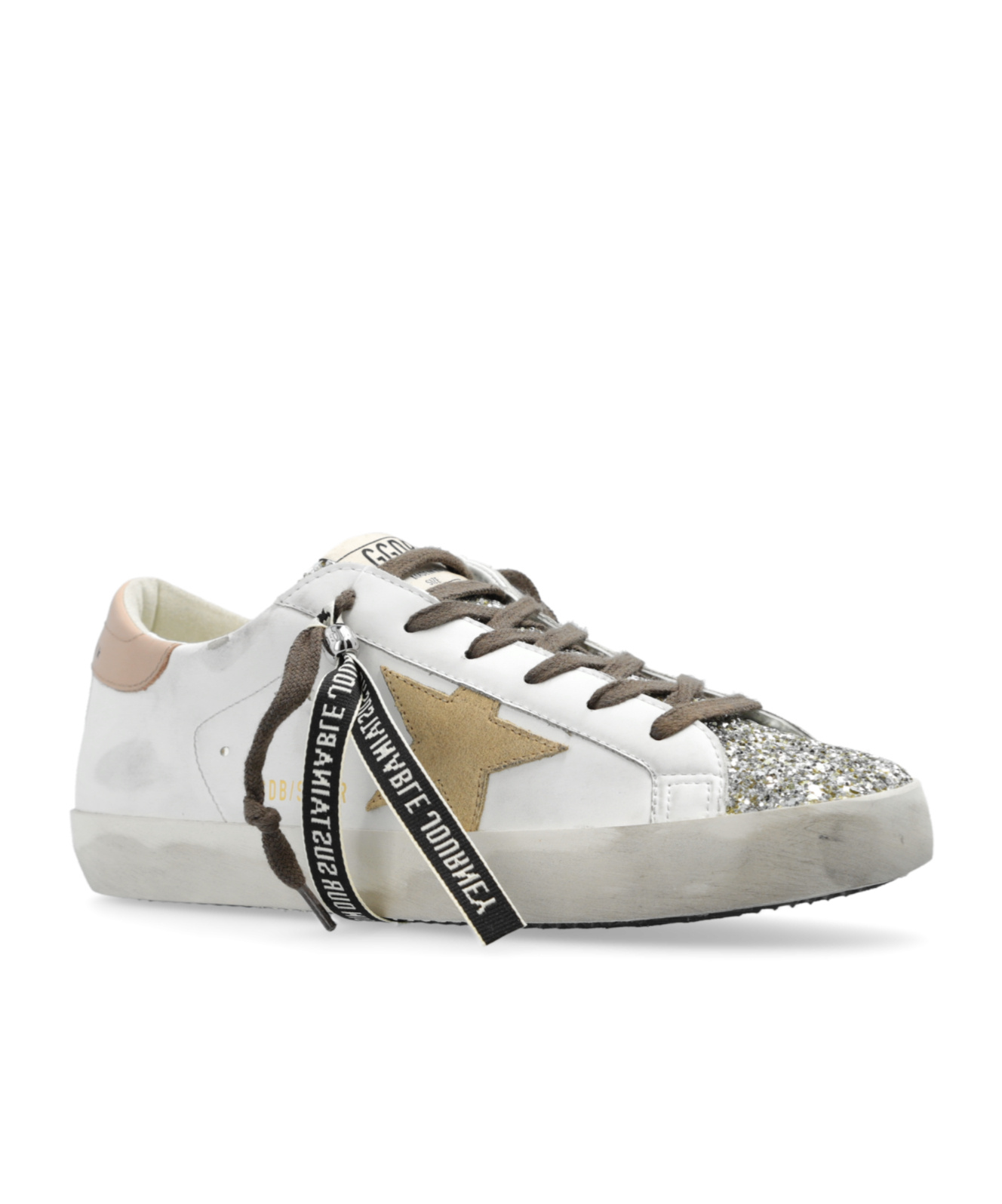 Golden Goose Womens Bio-based Super-star With Platinum Glitter Tongue In White