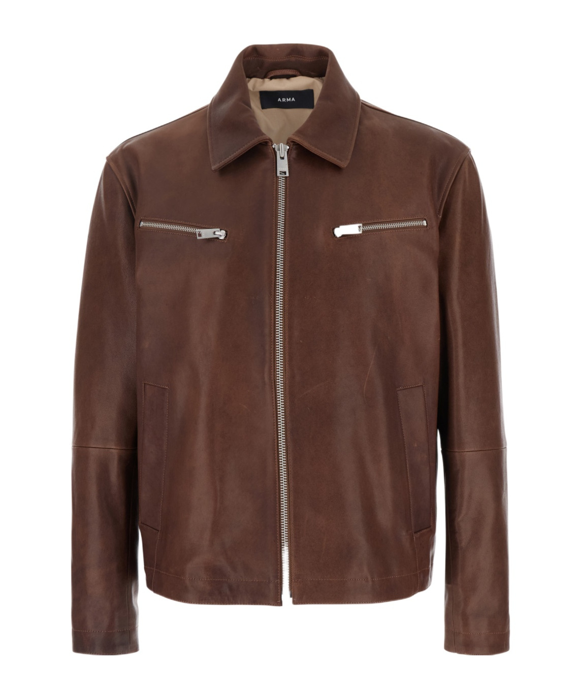 Arma Maze Brown Jacket With Classic Collar And Zipped Cuffs In Leather Man In Brown