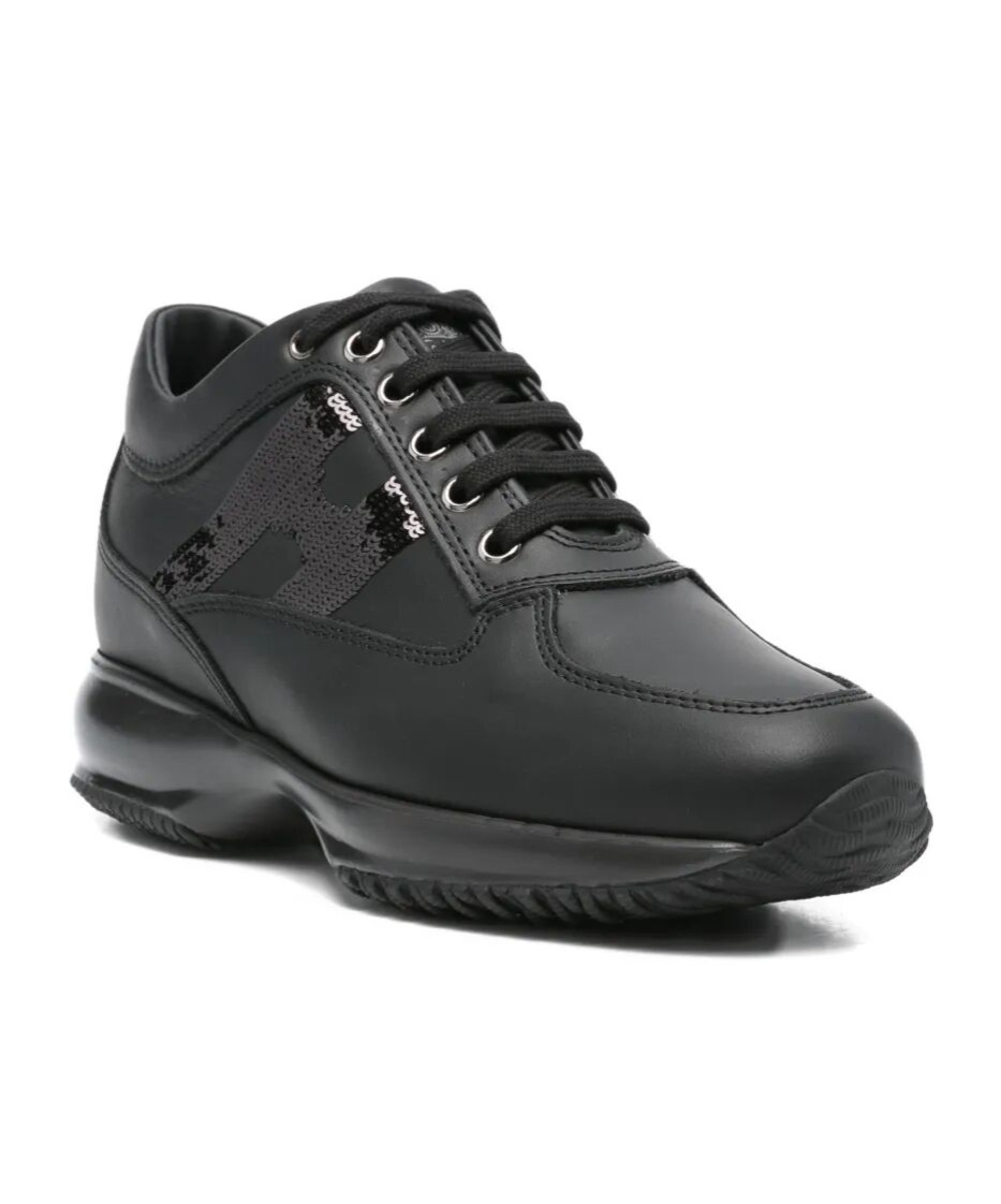 Hogan Black Suede And Patent Leather Interactive Sneakers In Black