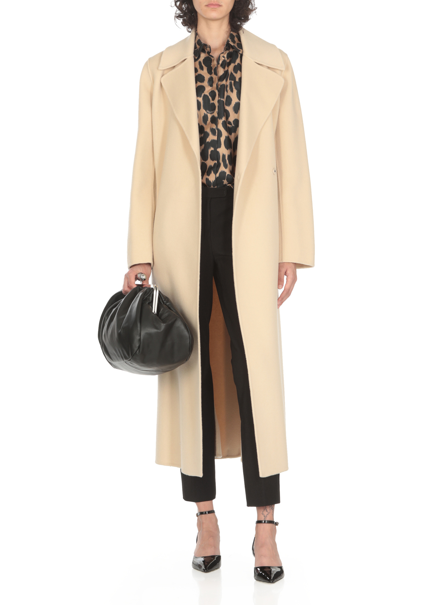 Weekend Max Mara Manu Belted Wool Midi Coat In Nude