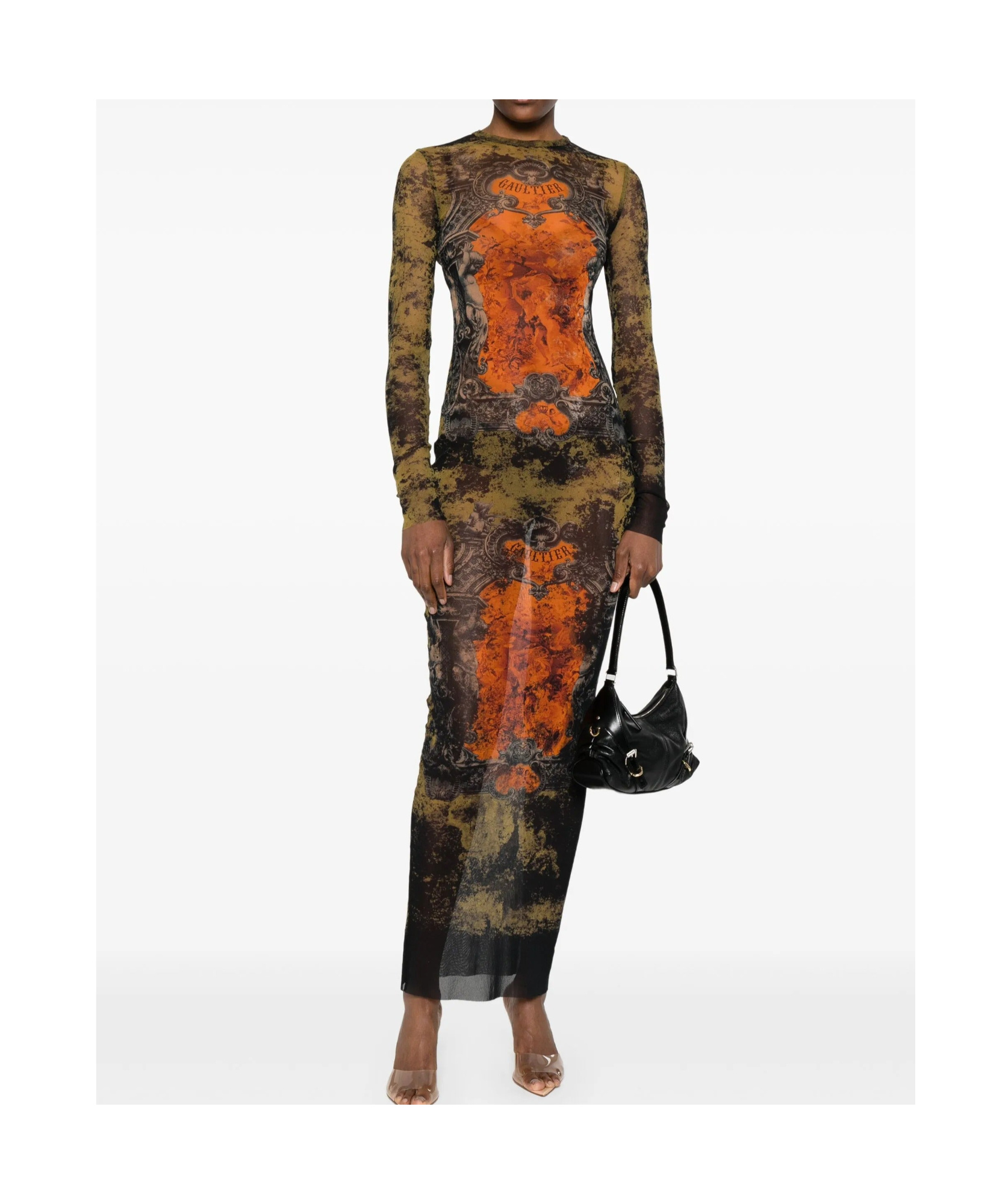 Jean Paul Gaultier Graphic Print Full-length Dress With Long Sleeves In Green