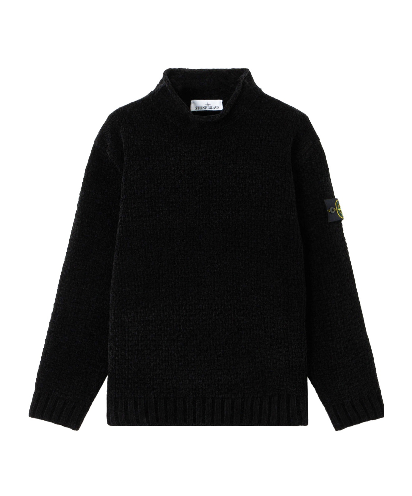Stone Island Lightweight Wool Crew Neck Sweater With Raglan Sleeves Clothing In Black