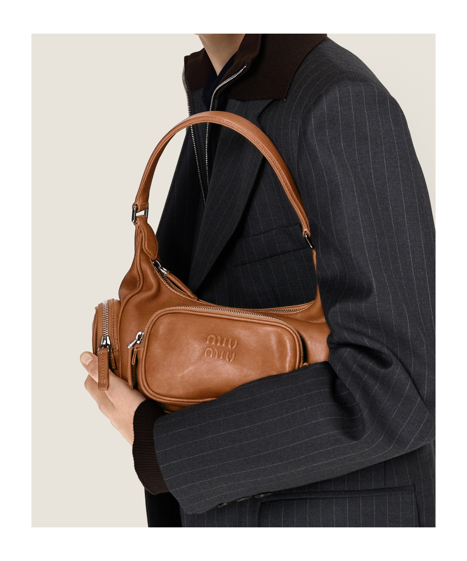 Miu Miu Pocket Nappa Leather Bag In Brown