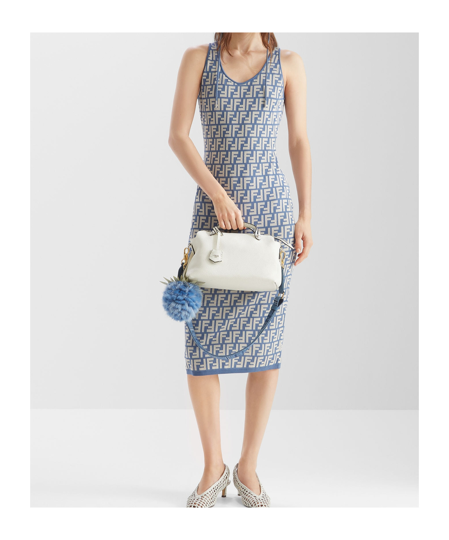 Fendi Blue Ff Jacquard Knit Midi Dress In Blue