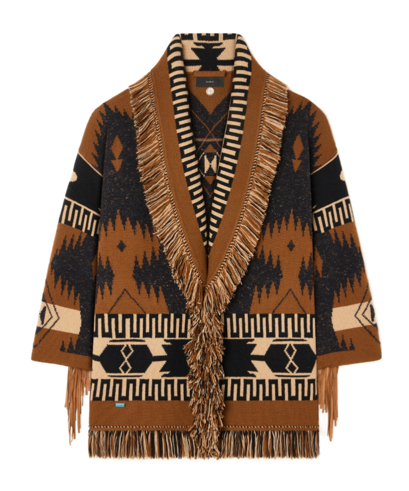 Alanui Dreamscape Fringe-detailed Patterned Cardigan In Brown