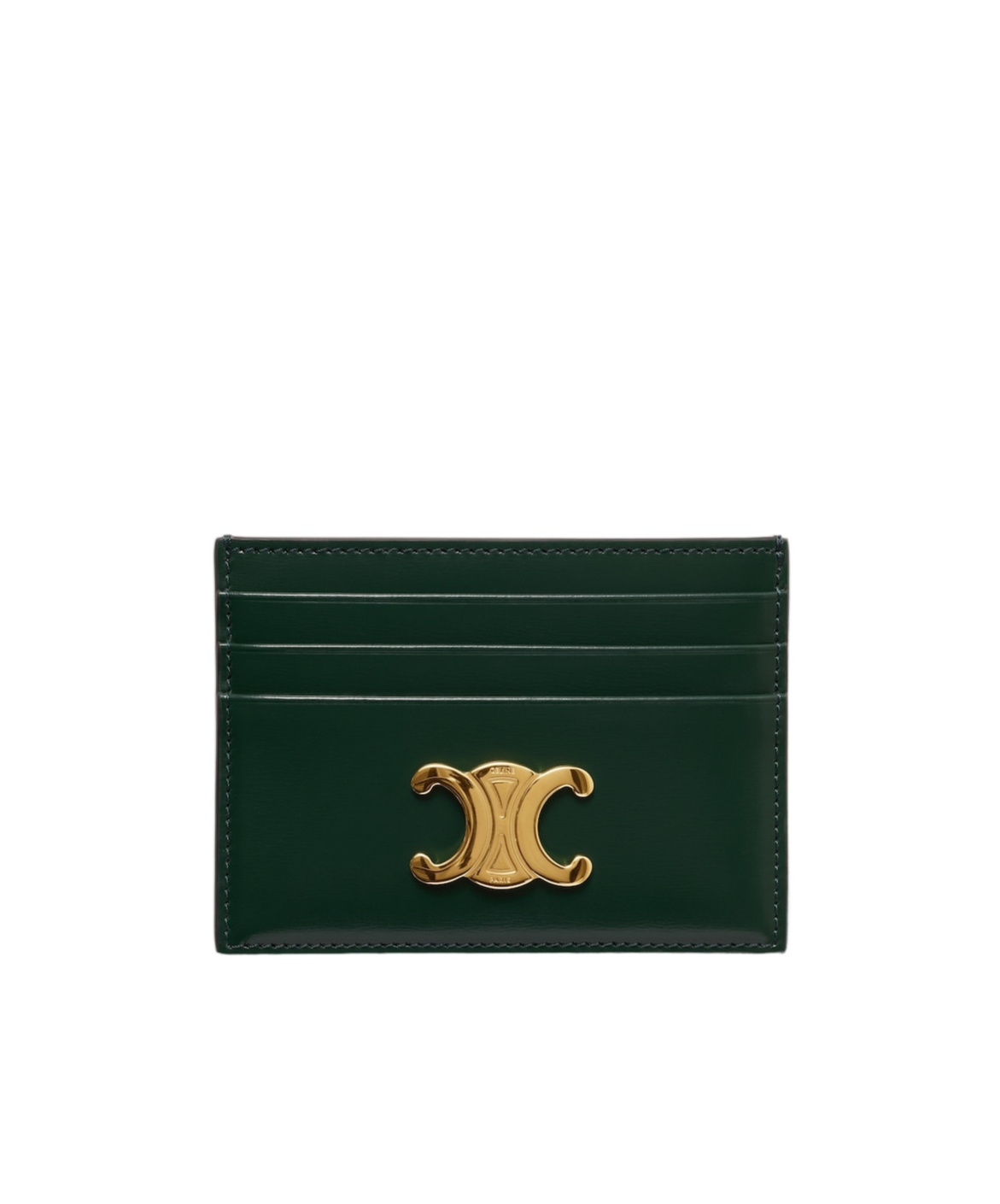 Celine Card Holder Triomphe In Shiny Calfskin In Pine