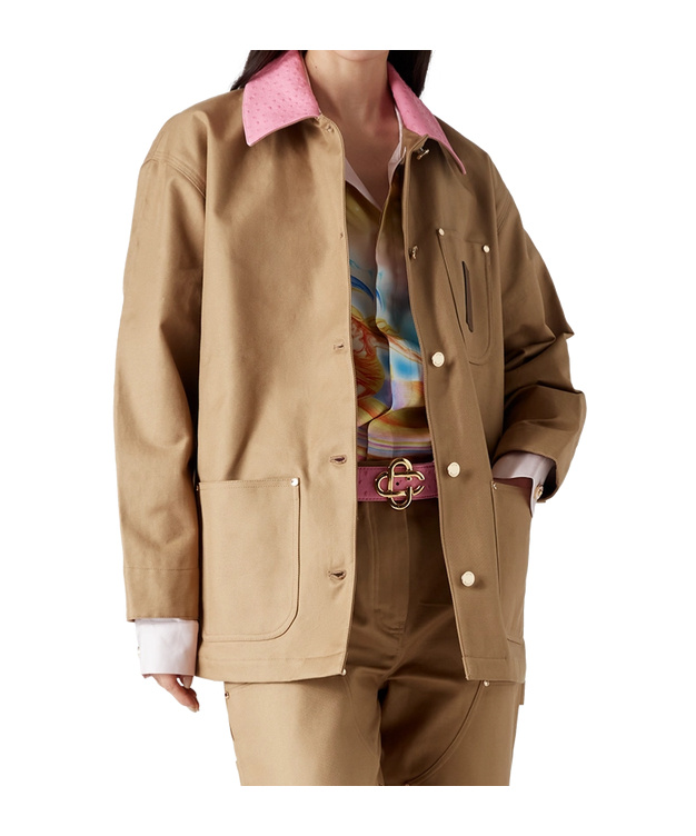 Casablanca Beige Cotton Jacket With Pink Collar In True Color