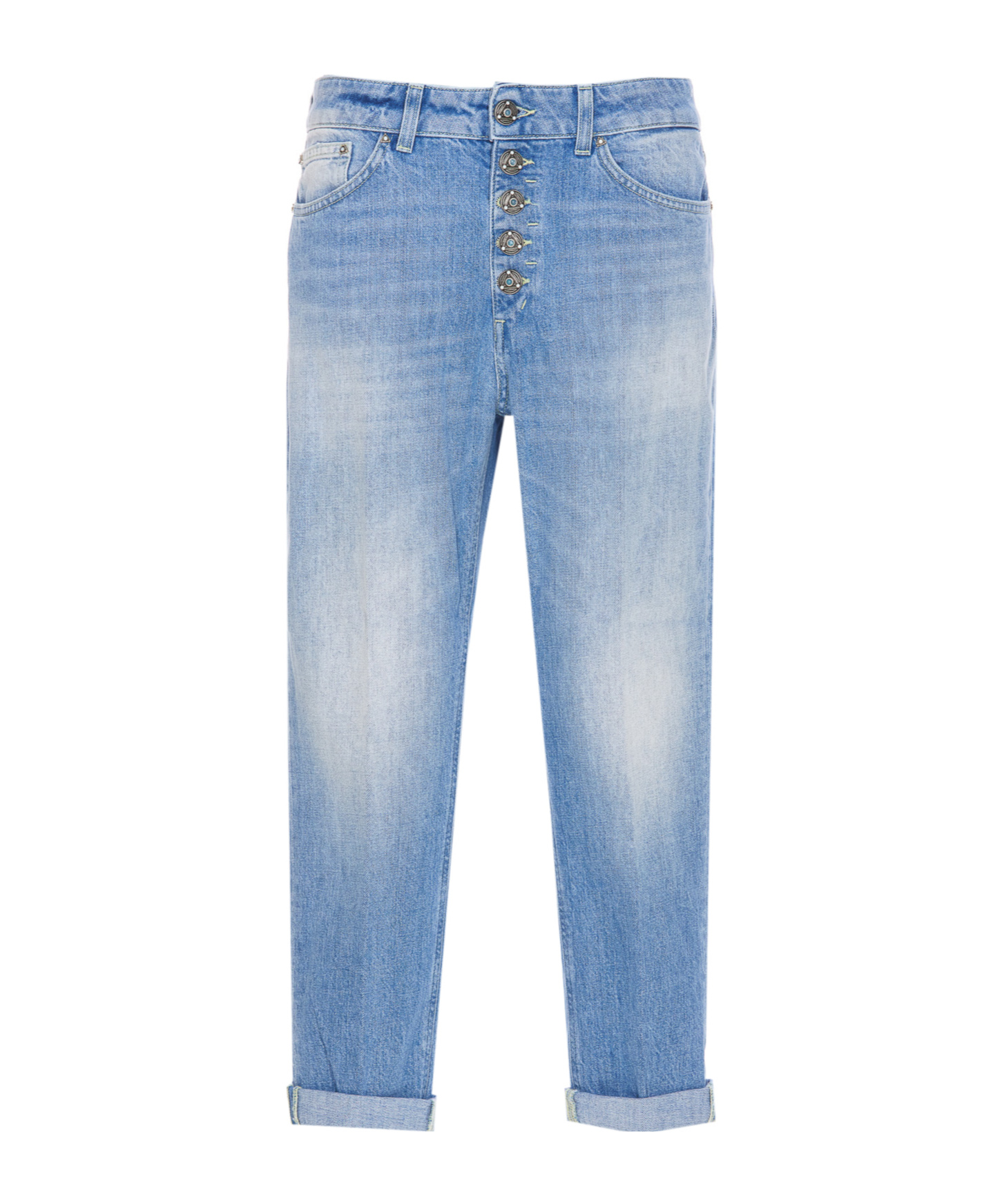 Dondup Straight Cotton Jeans Rolled Cuffs In Blue