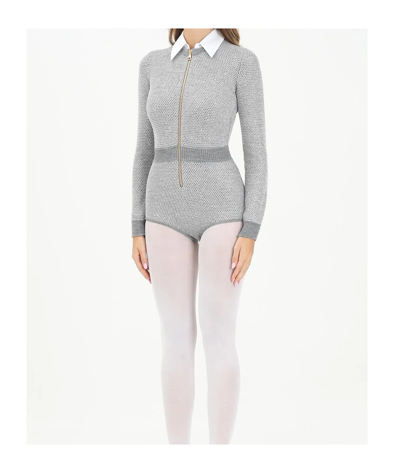 Elisabetta Franchi Sequin-embellished Knitted Jumpsuit In Gray