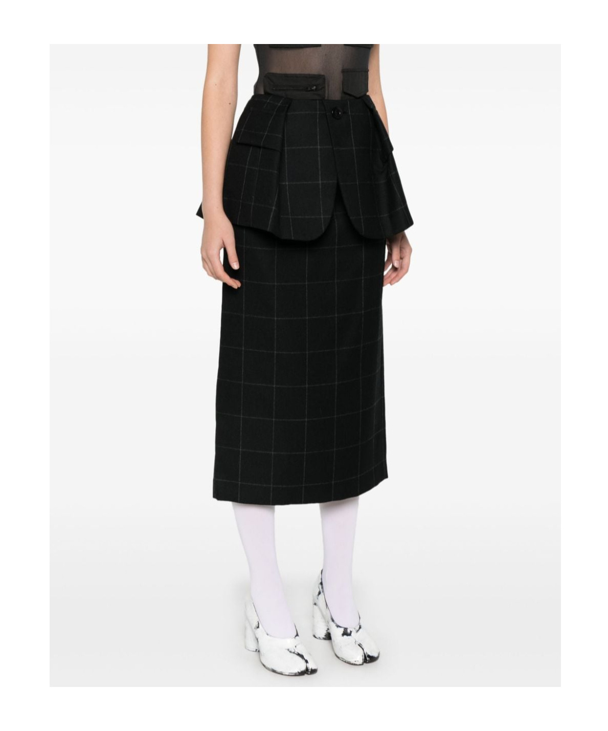 Sacai Checked Skirt In Black