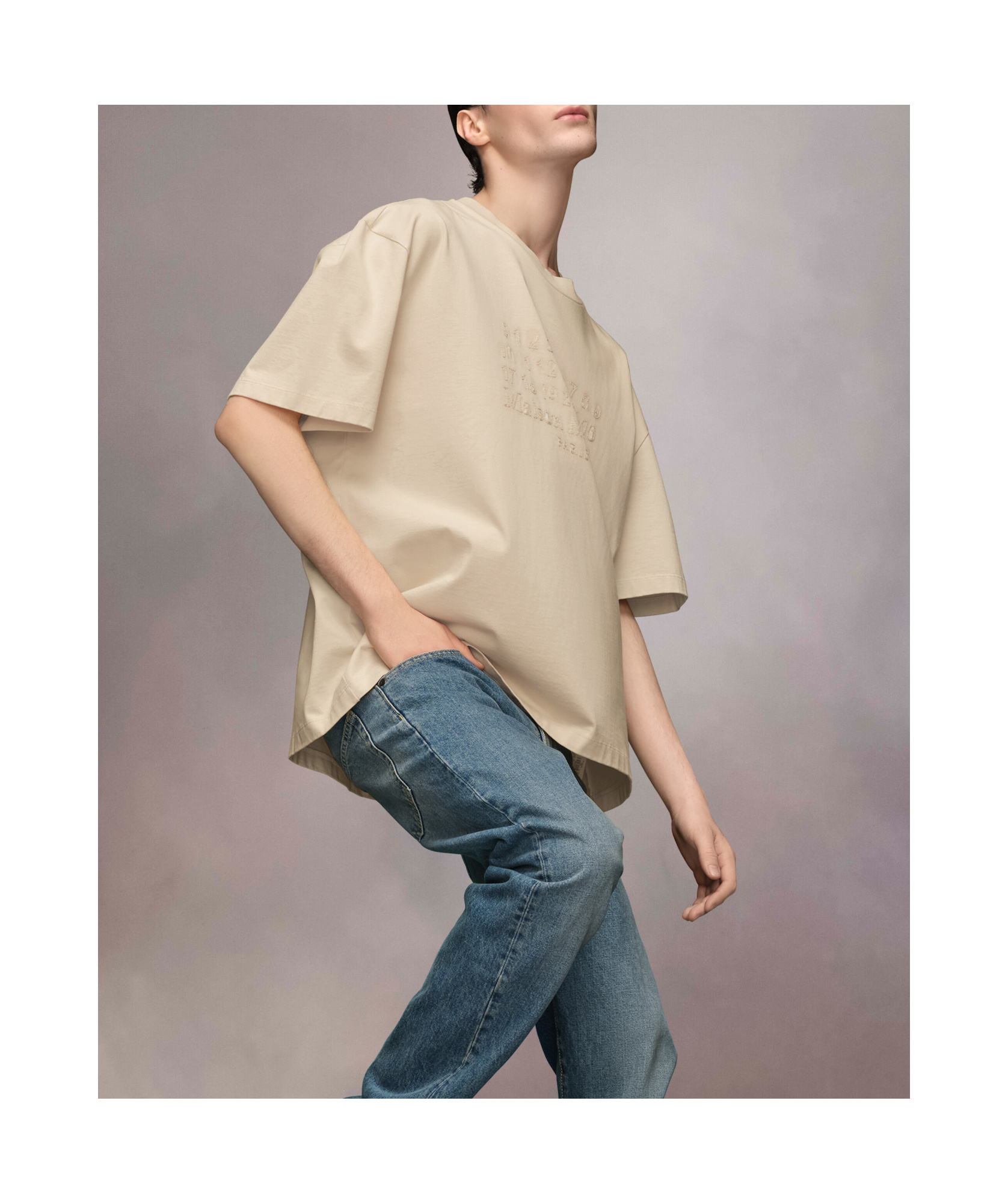 Maison Margiela Numbers-embroidered Cotton T-shirt In Nude