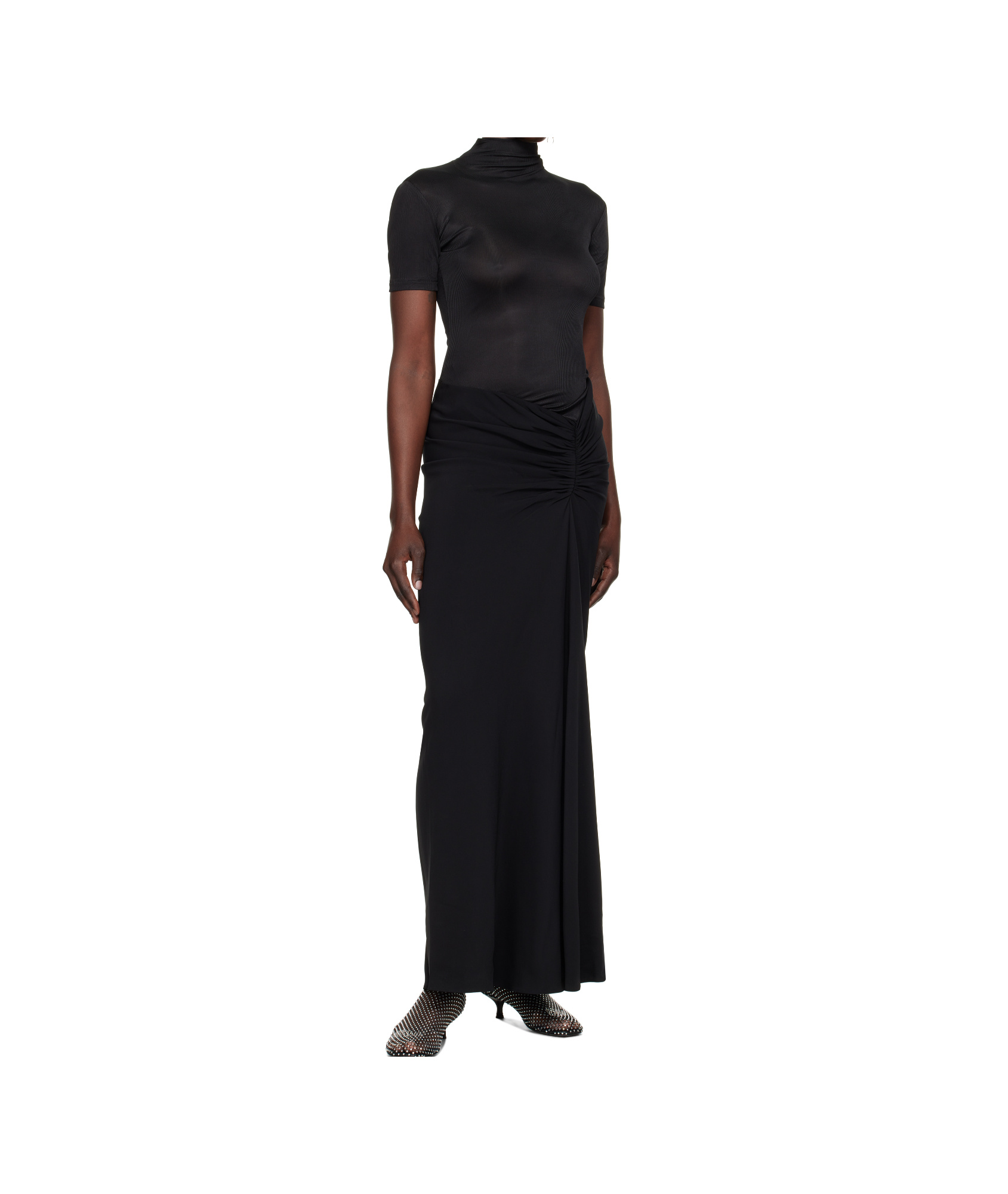 Christopher Esber Fusion Ruched Faille T-shirt Gown In Black