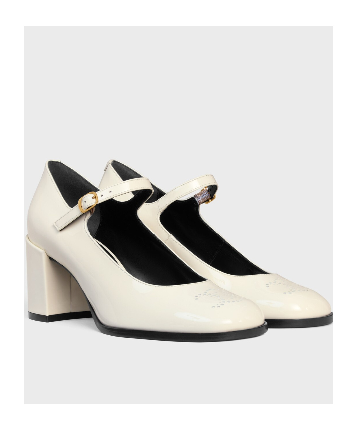 Celine Lily Perforated Triomphe Babies In Patent Calfskin In White
