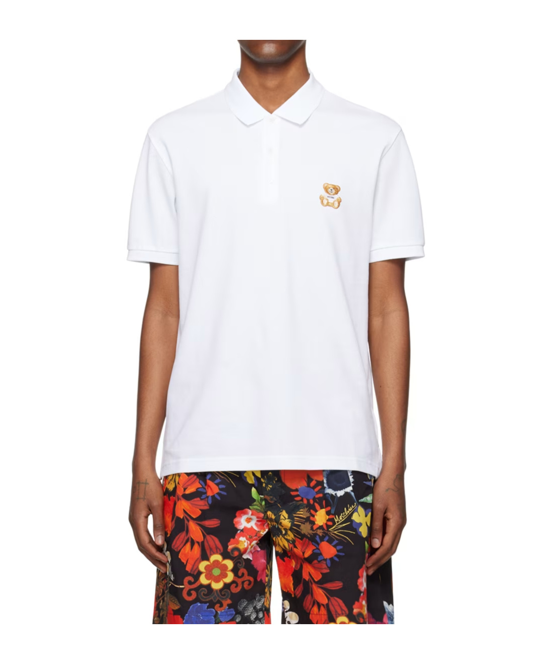 Moschino Short-sleeved Embroidered Polo Shirt In White