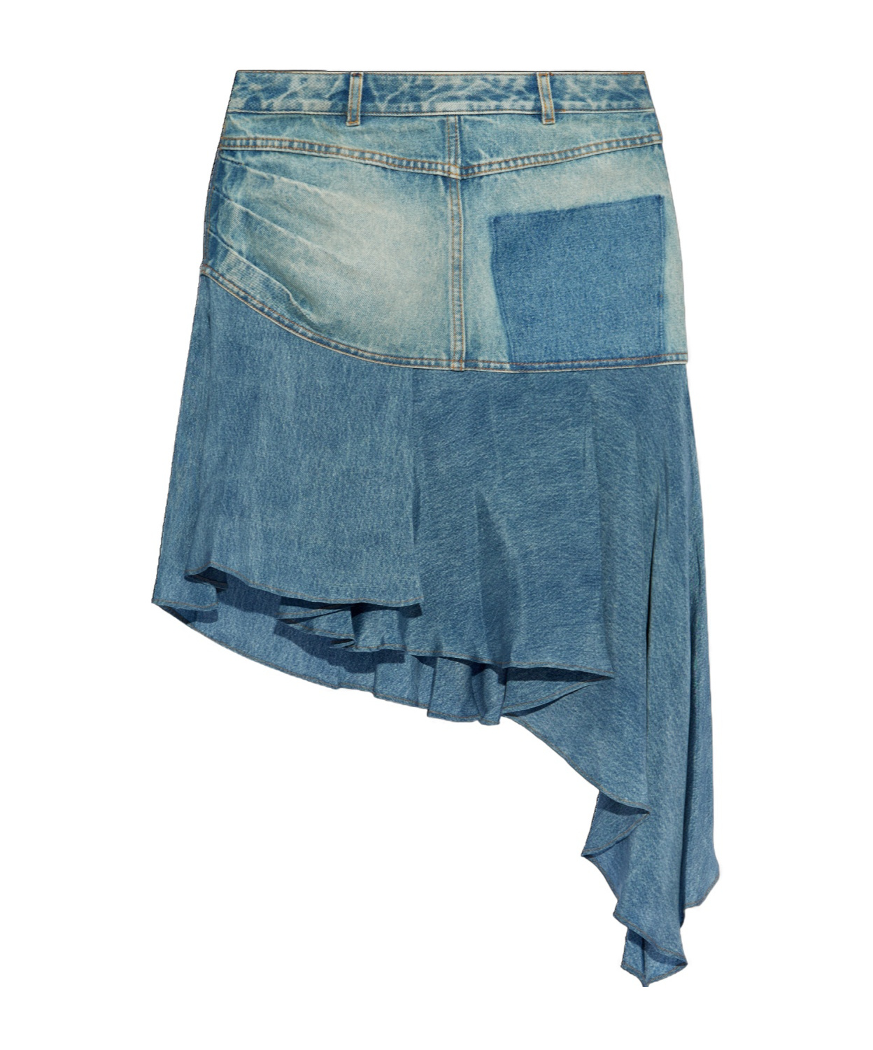 Balmain Asymmetrical Midi Denim Skirt In Blue