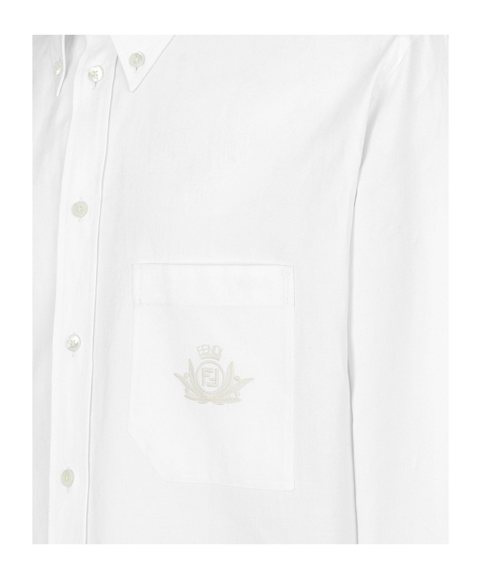 Fendi Crest Embroidered Button-up Shirt In White